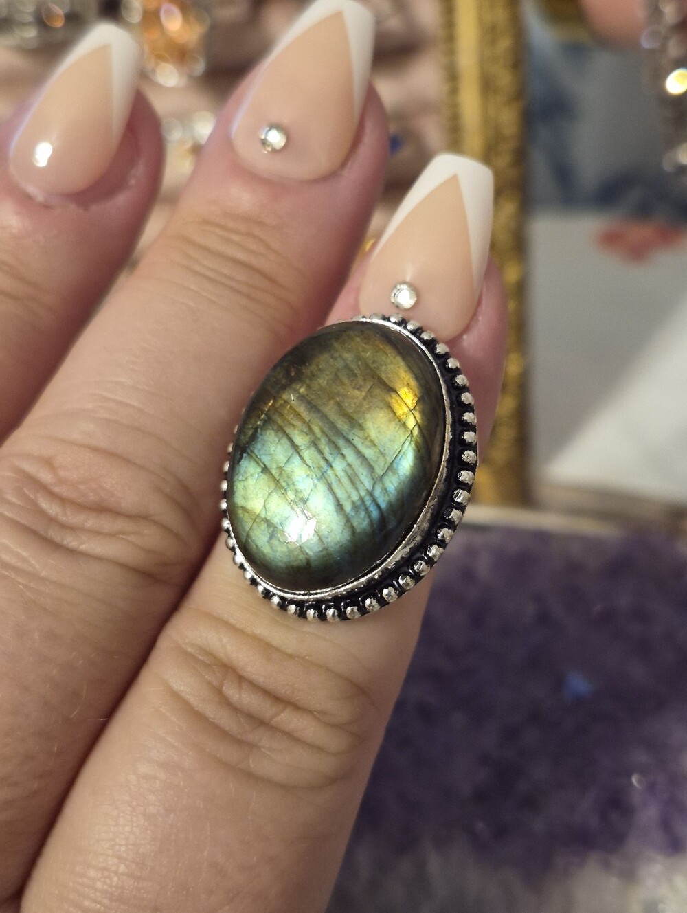 Ladies Size 6.5 Sterling 925 Silver Labradorite Artisan Ring B1057
